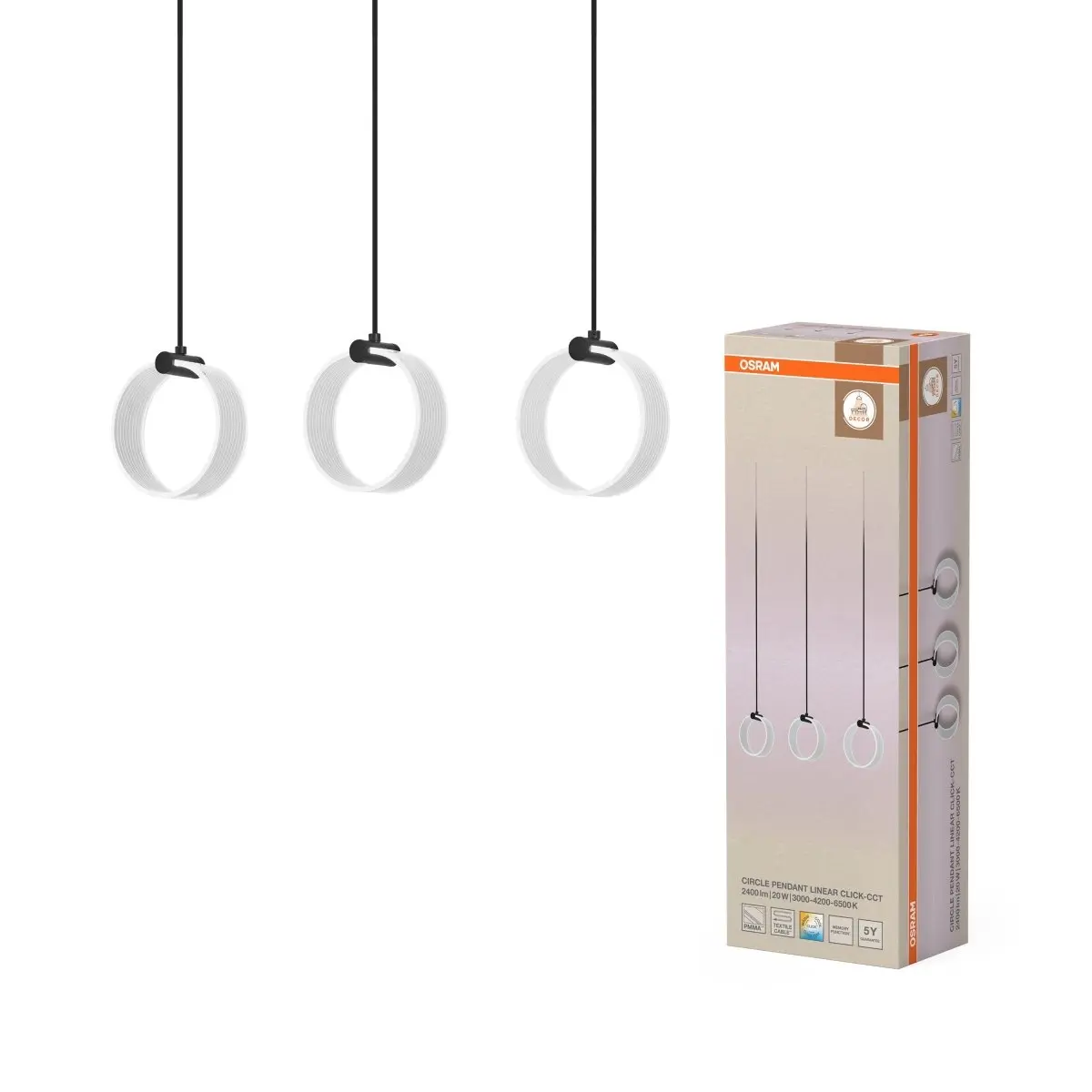 Decor kulaté 3x LED závěsné svítidlo LN 20W Click CCT černé 660 mm