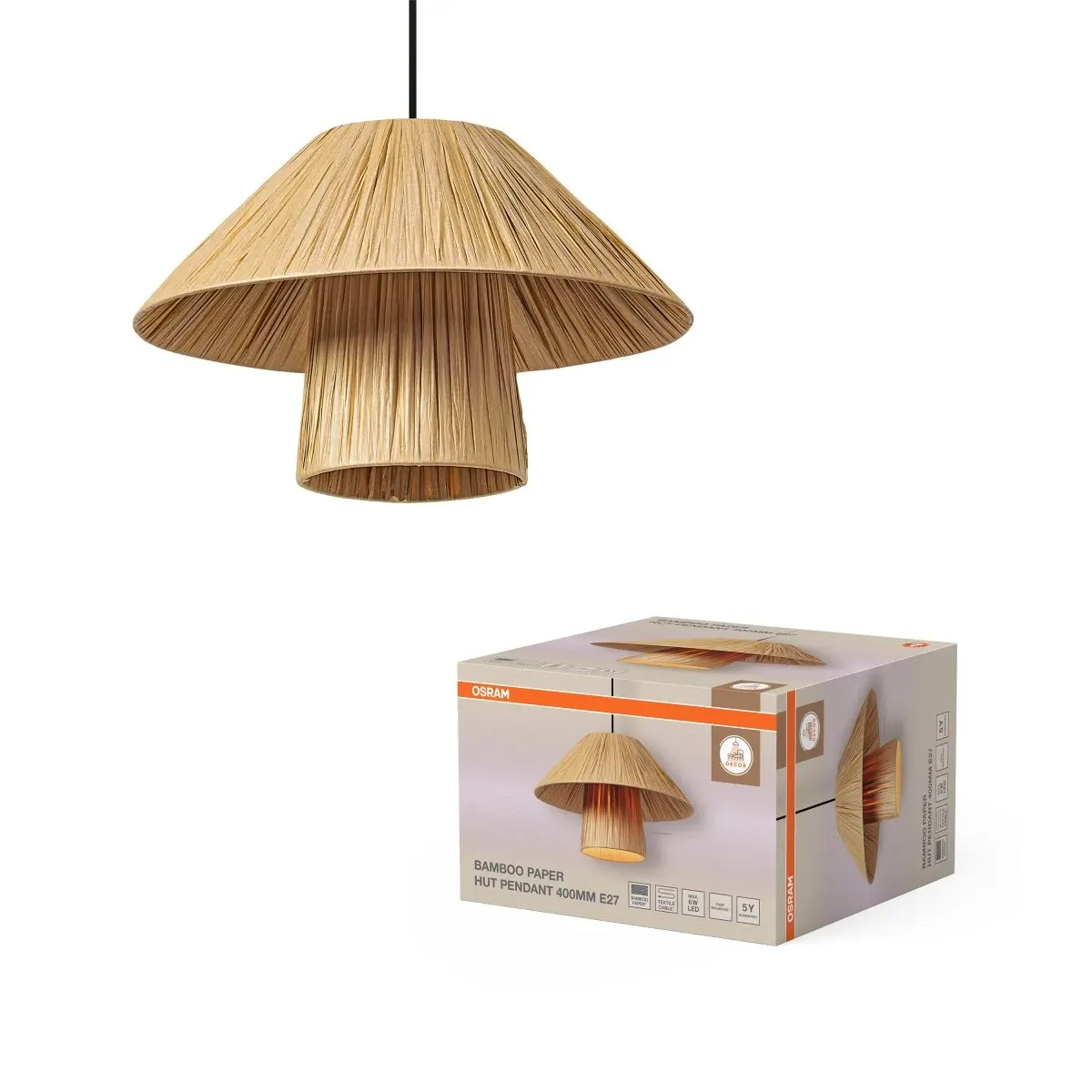 Dekorativní Bamboo Paper Hut Závěsné svítidlo 280 mm, E27, Brown