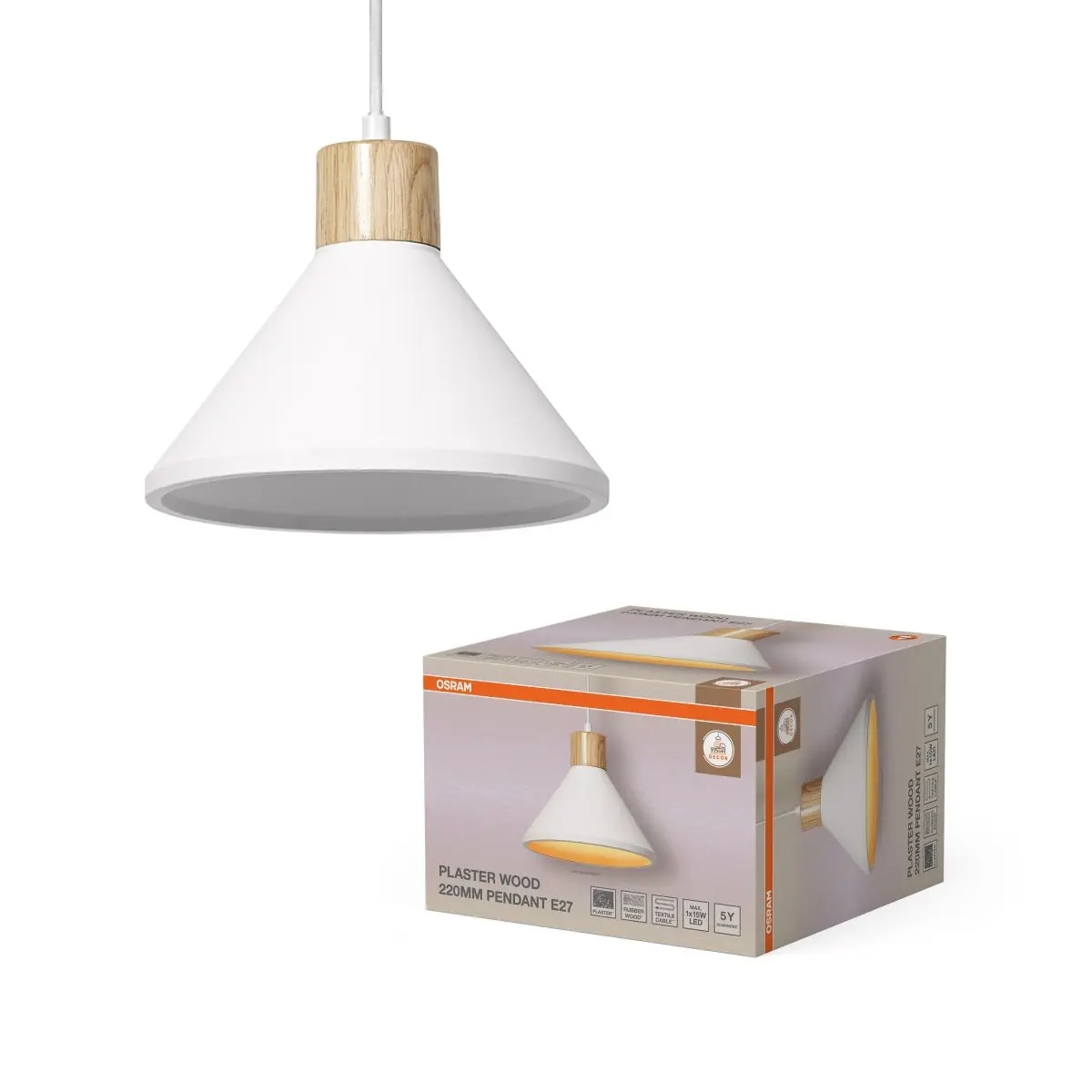 Dekorativní bílé závěsné svítidlo 220mm Sádra