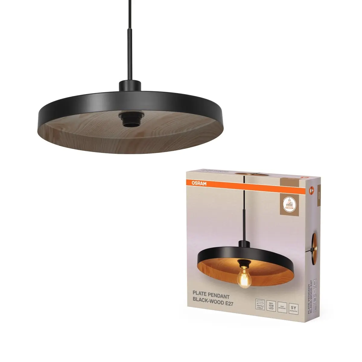 Dekorativní černé Závěsné svítidlo Wood Decor E27