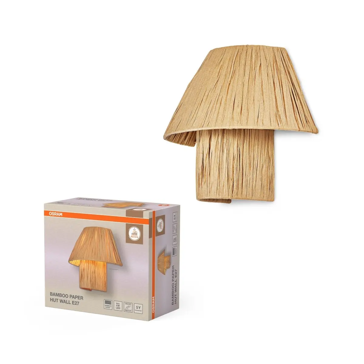 Dekorativní nástěnné svítidlo Bamboo Paper Hut 1xE27 hnědé