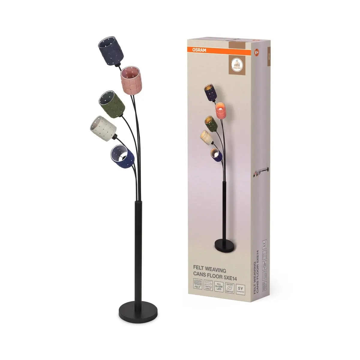 Dekorativní stojací lampa Felt Weaving Cans 5xE14 vícebarevná, 505 mm