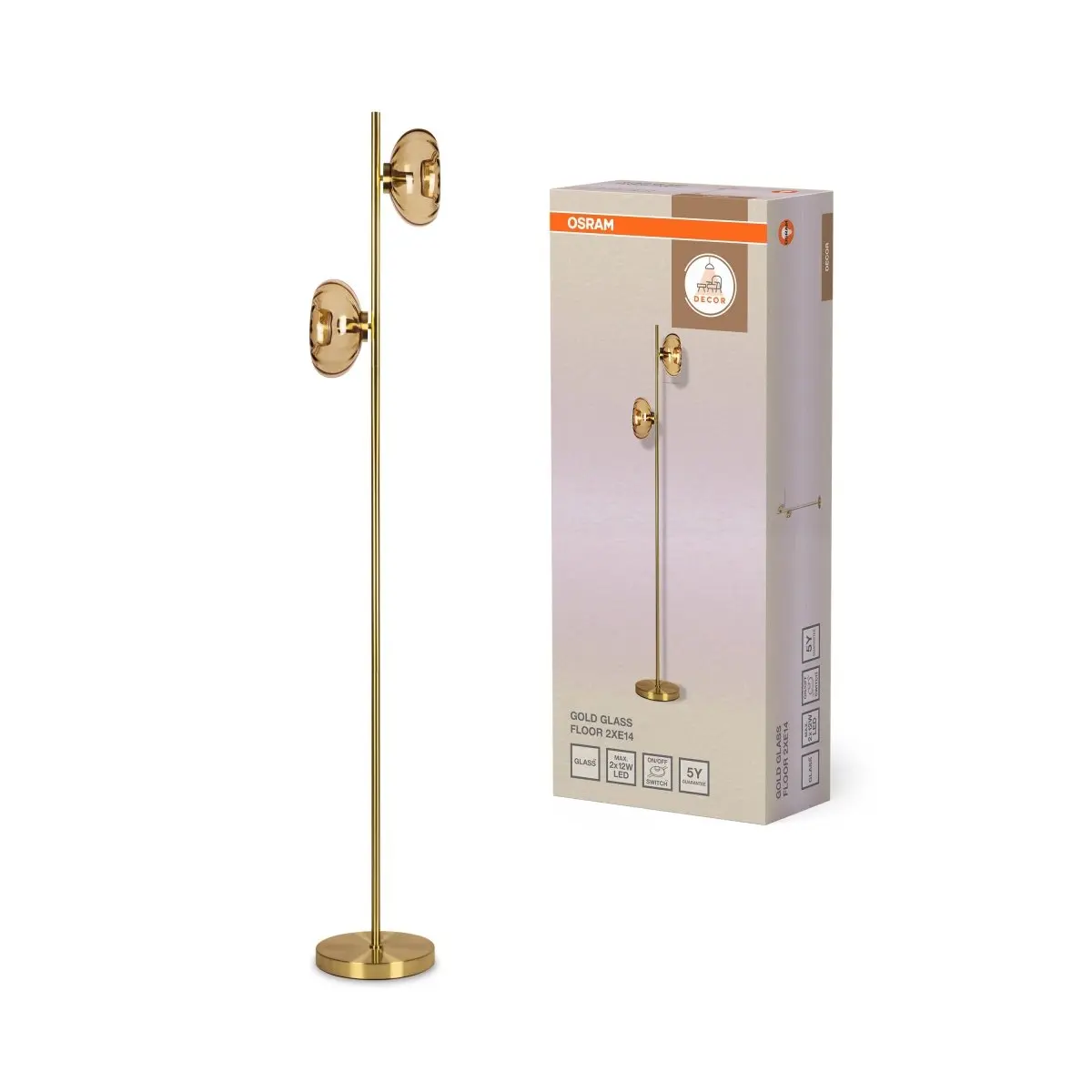 Dekorativní stojací lampa Gold Glass 2xE14, zlatá