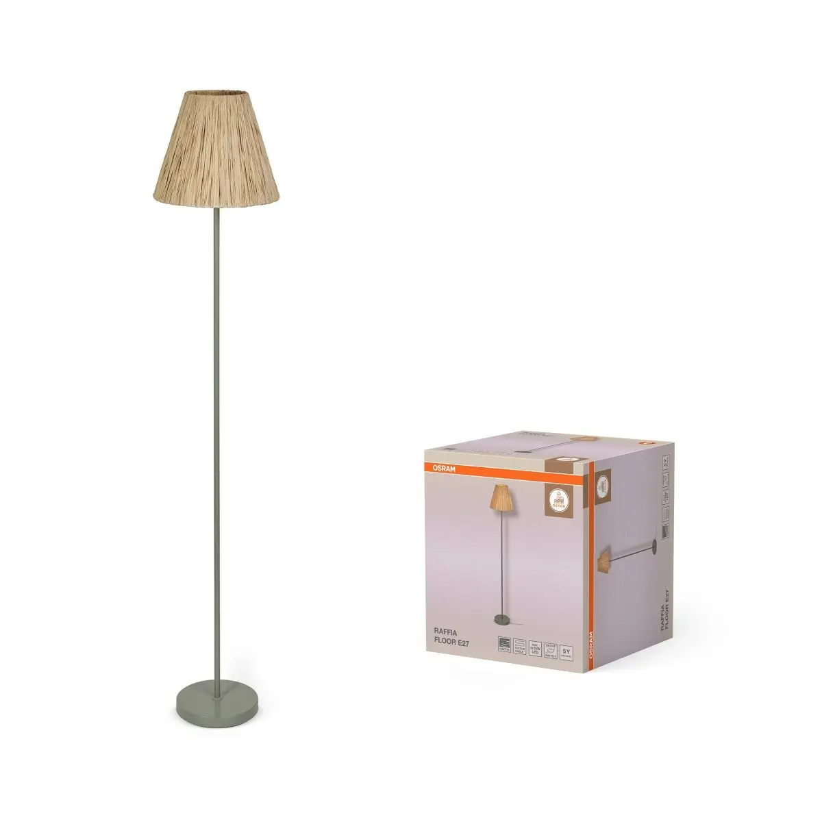 Dekorativní stojací lampa Raffia, E27, zelená