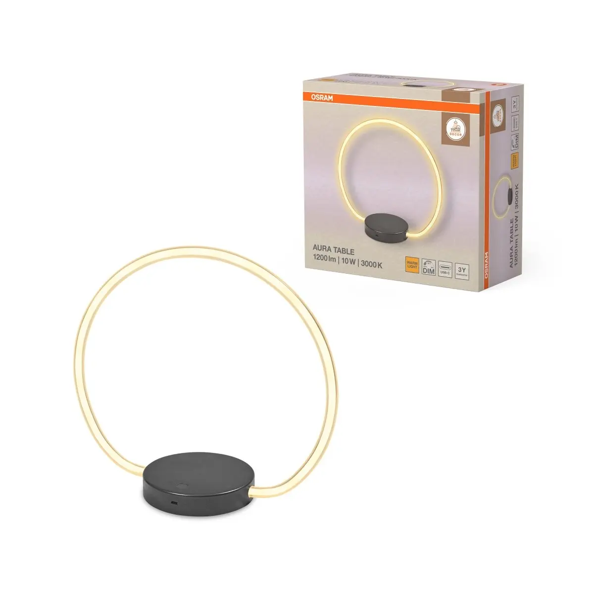 Dekorativní stolní lampa Aura s USB, 10 W, teplá bílá,