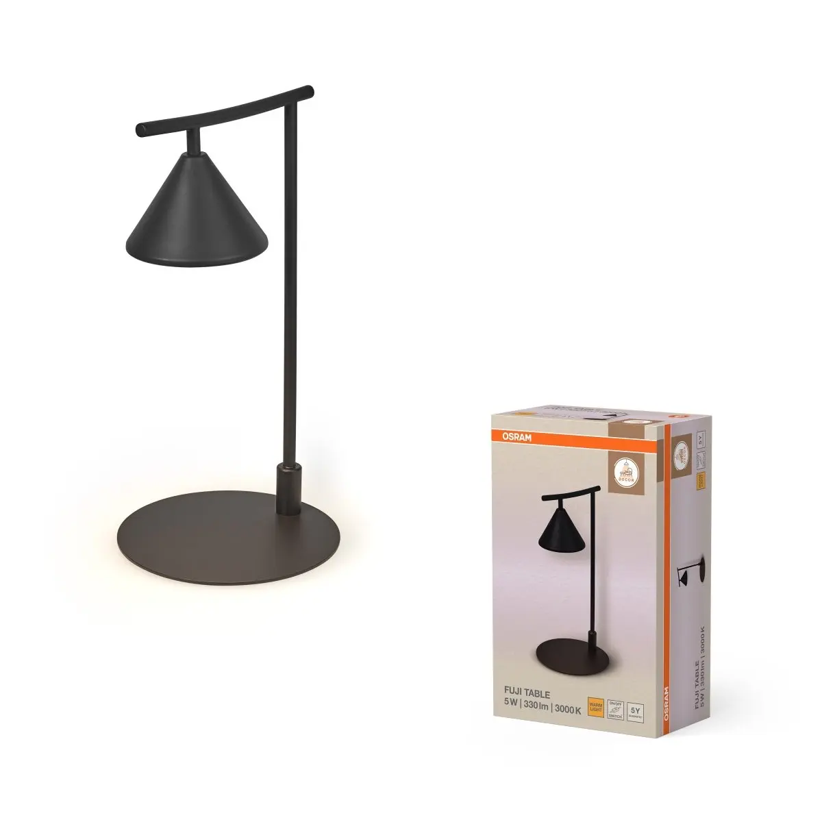 Dekorativní stolní lampa Fuji, černá, 5 W, teplá bílá, 200 mm