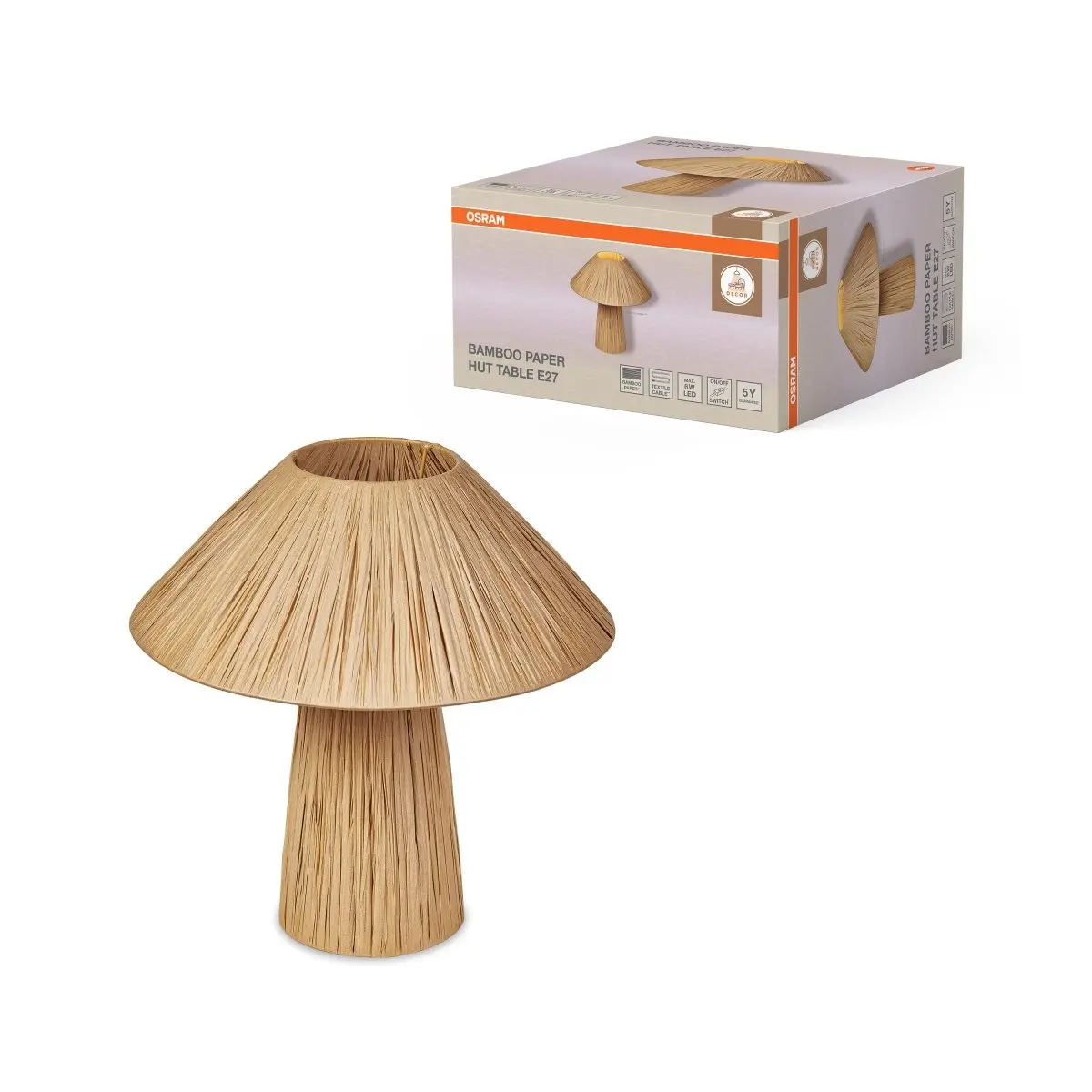 Dekorativní stolní svítidlo Bamboo Paper Hut, 1xE27, hnědé