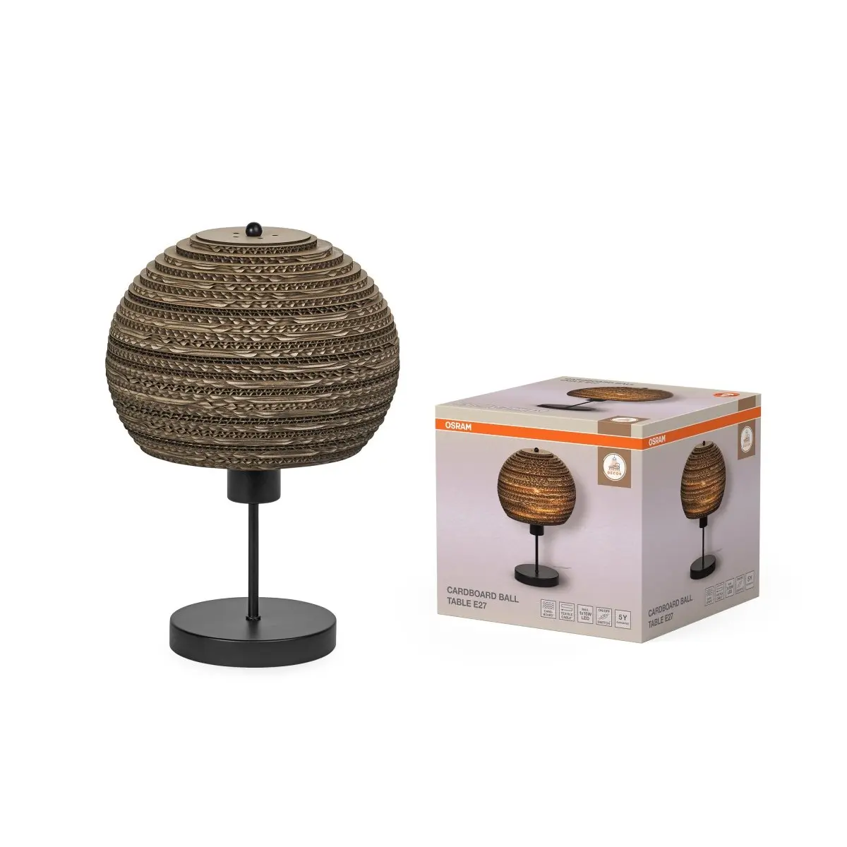 Dekorativní stolní svítidlo Cardboard Ball, E27, hnědé