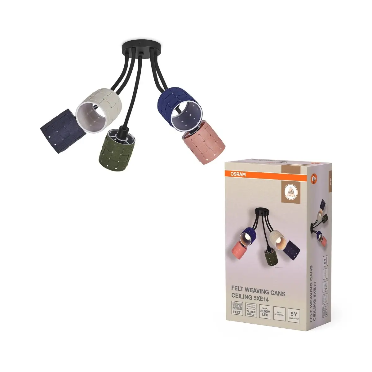 Dekorativní stropní svítidlo Felt Weaving Cans 5xE14 vícebarevné