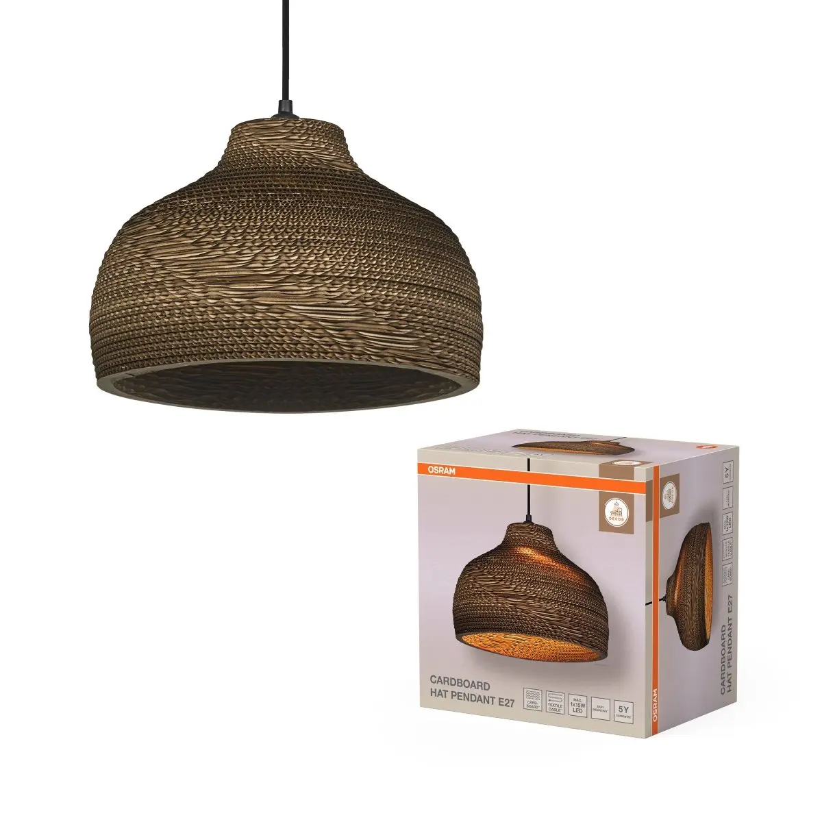 Dekorativní závěsné svítidlo Cardboard Hat E27 hnědé