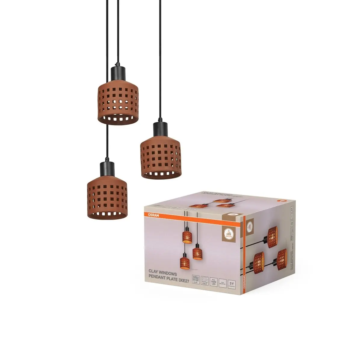 Dekorativní závěsné svítidlo Clay Windows PL 3xE27 hnědé