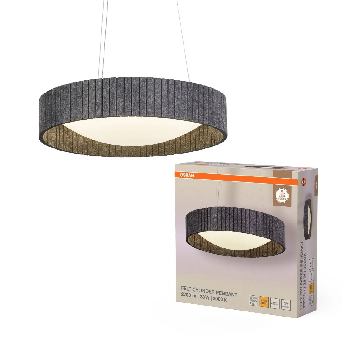 Dekorativní závěsné svítidlo Felt 28W Teplá bílá, tmavě šedé, 500 mm