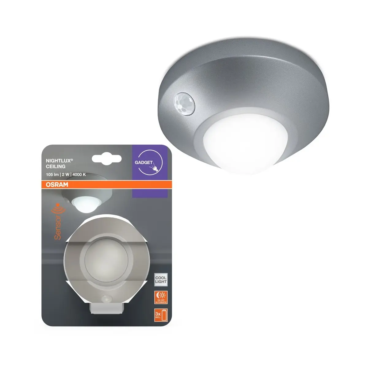 Dětské stropní noční LED svítidlo CEILING na baterie, šedé OSRAM