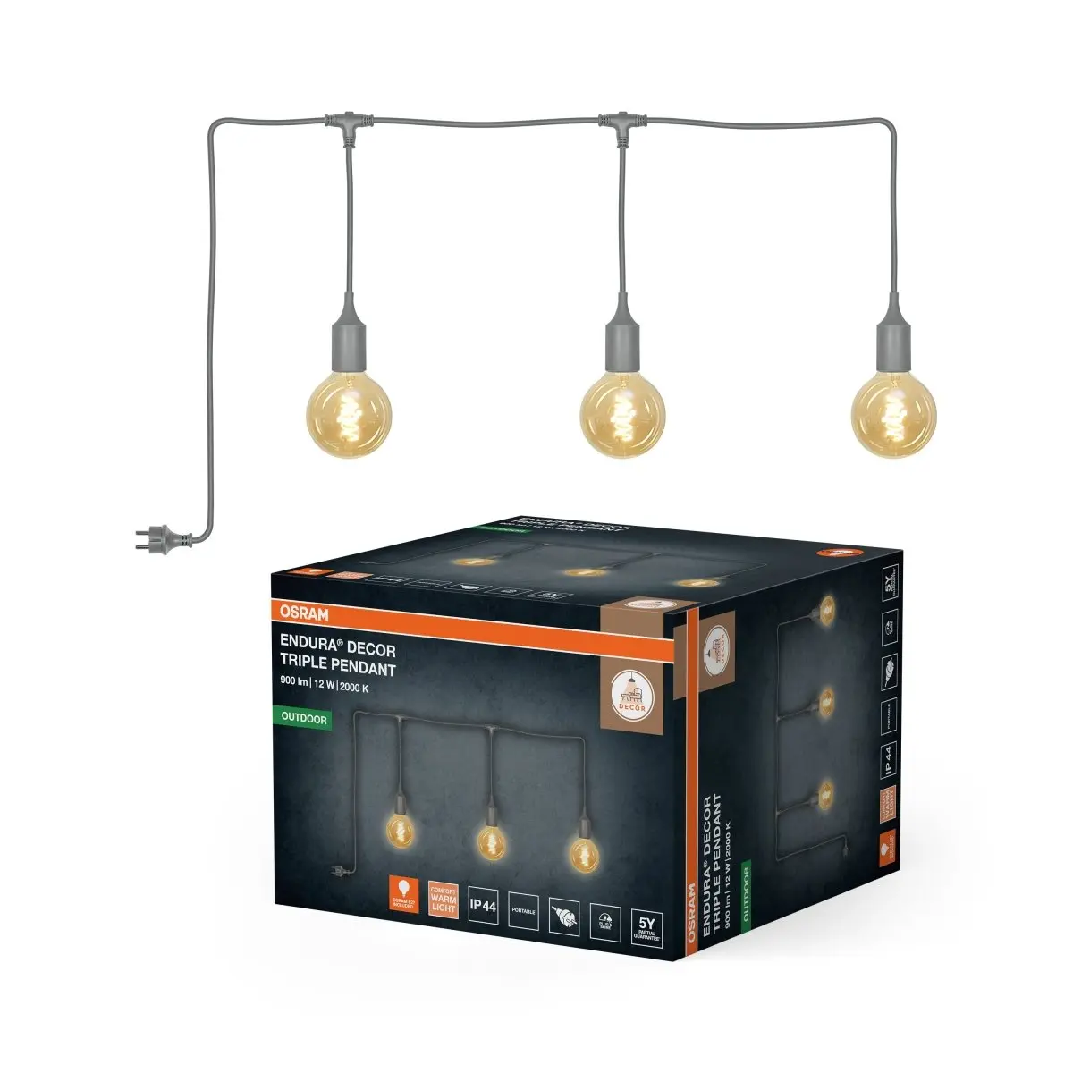 ENDURA® Decor přenosný závěsný, šedá, teplá bílá, 300 °, 4,00 W