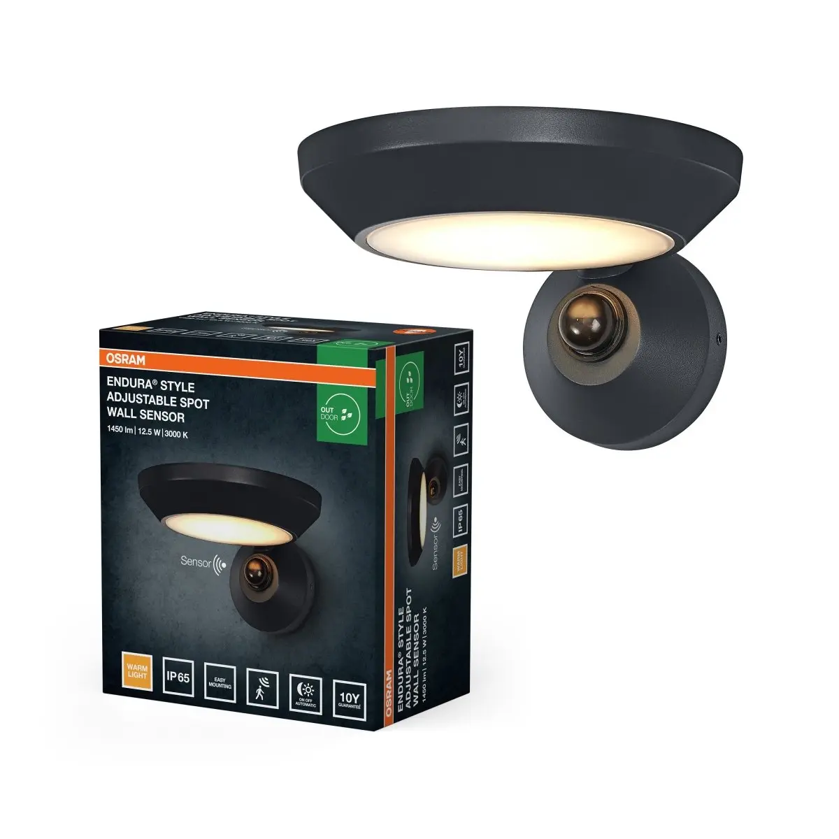 ENDURA® Style nastavitelný IP65, šedá, teplá bílá, 100 °
