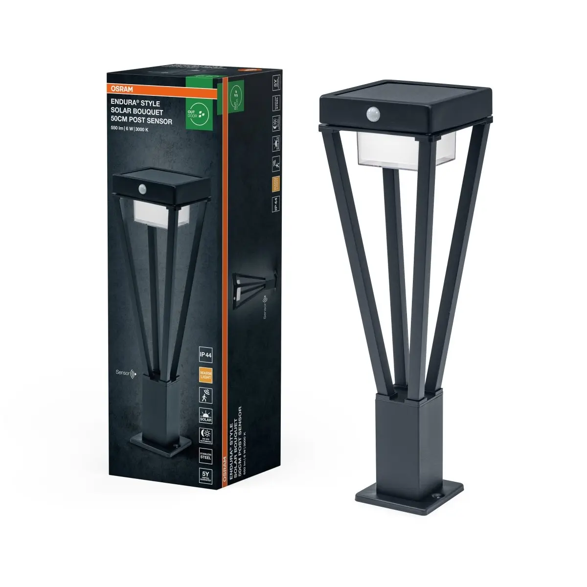 Endura Style Solar Bouquet 50cm Post senzor 6W černé