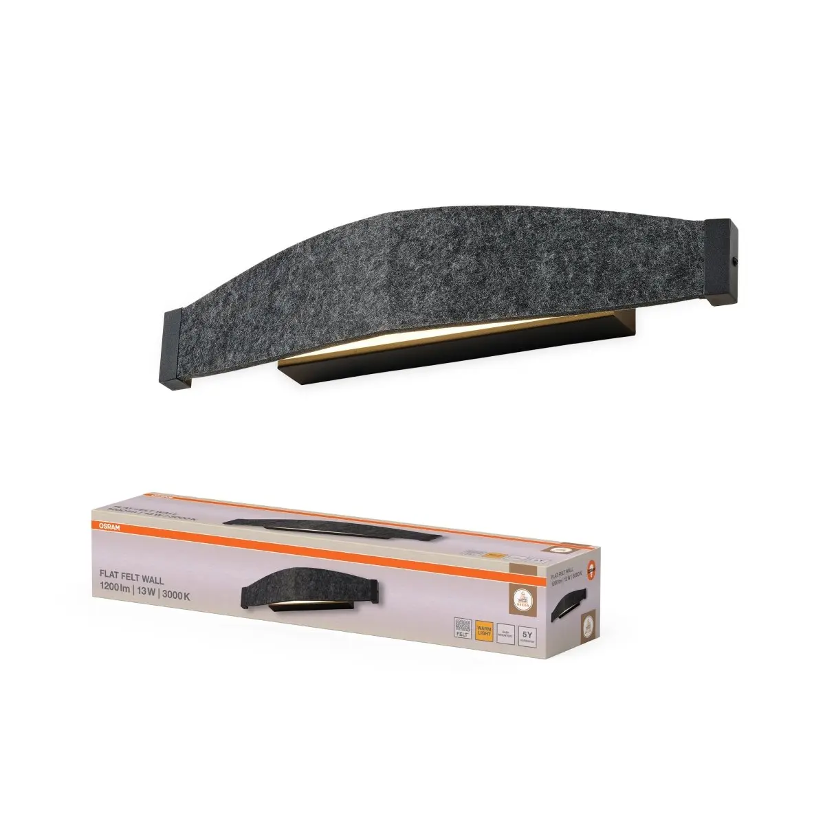 Filcové nástěnné svítidlo Flat Felt, 13W, Teplá bílá