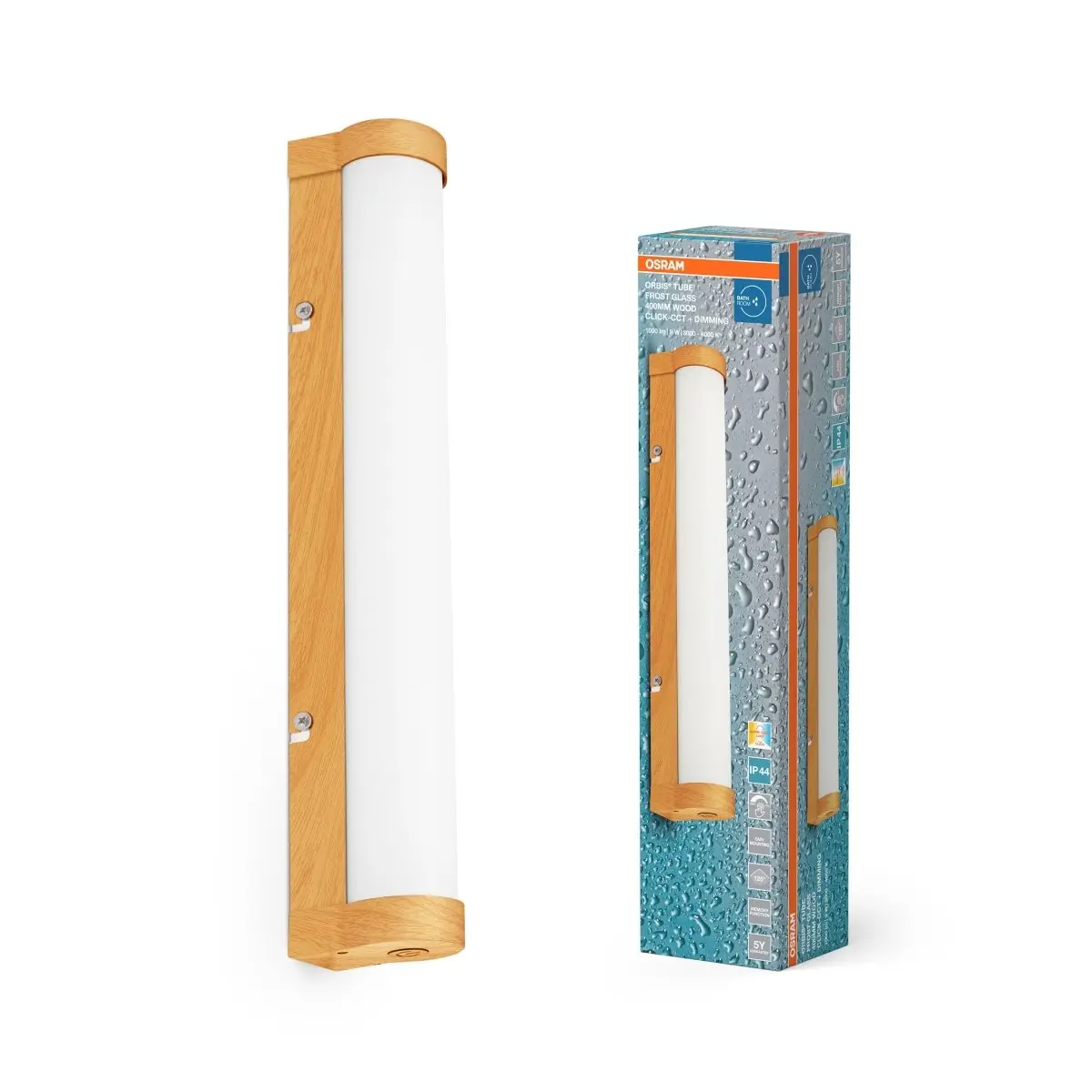 Koupelnové dřevěné nástěnné světlo 400 mm TUBE, laditelná bílá OSRAM