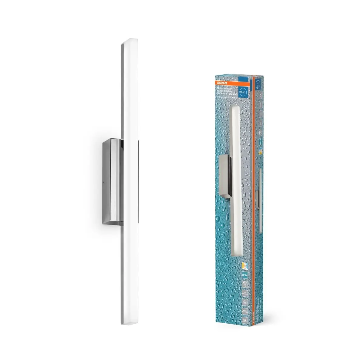Koupelnové stříbrné nástěnné světlo 600 mm ORBIS, laditelná bílá OSRAM