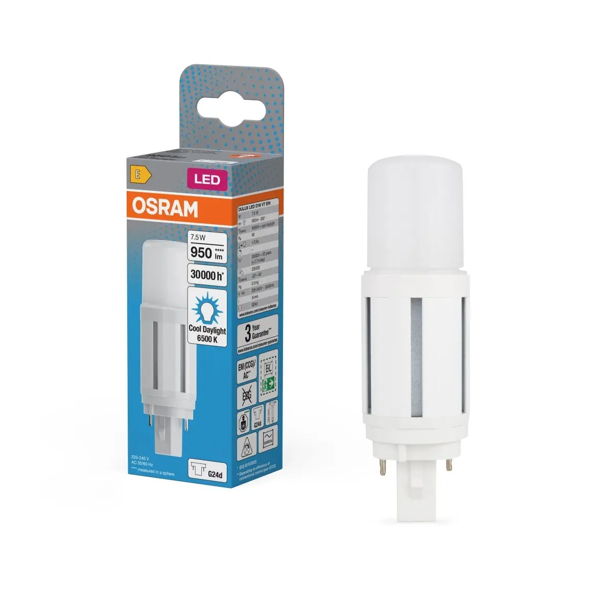 LED náhrada DULUX LED D18 VT, 7.5W, Studená bílá, G24D