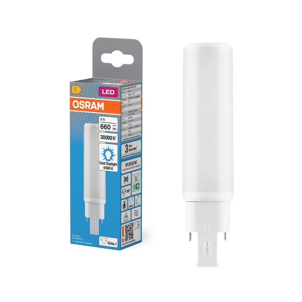 LED náhrada DULUX LED D/E13 HF, 6W, Studená bílá, G24Q-1