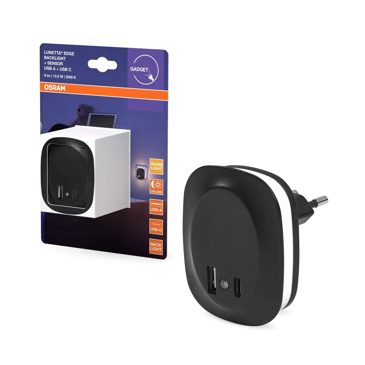 LEDVANCE Lunetta - Zásuvkové světlo Edge Sensor, senzor soumraku,