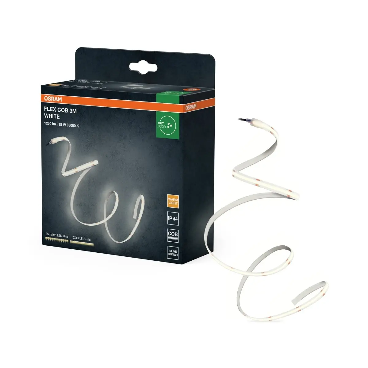 LED pásek COB IP44 3m, Teplá Bílá