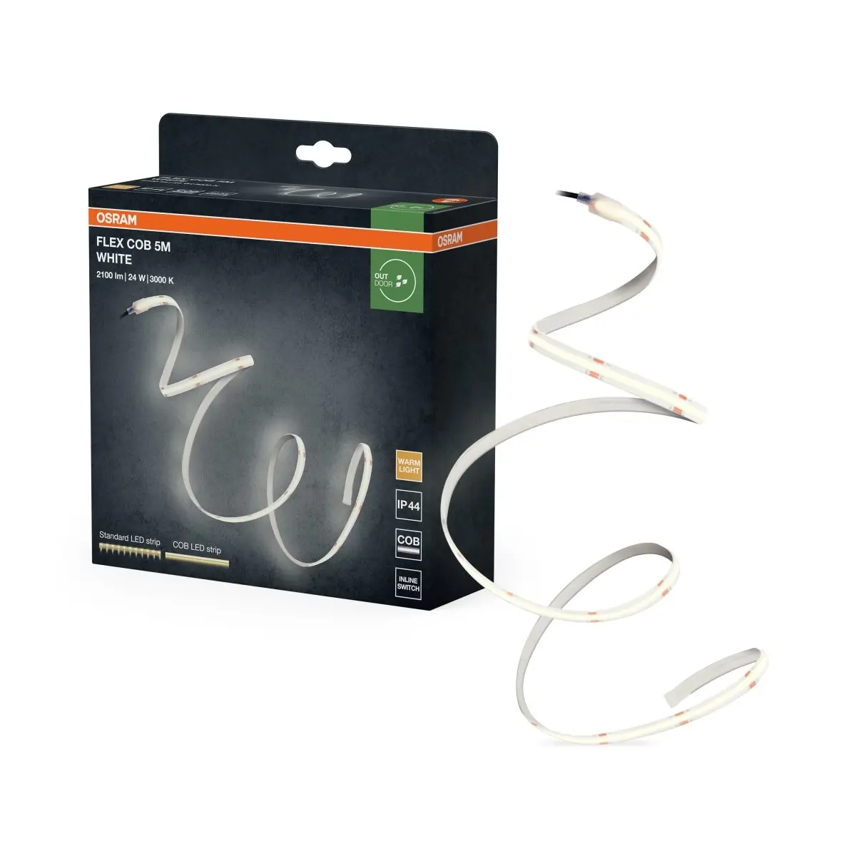 LED pásek COB IP44 5m, Teplá Bílá
