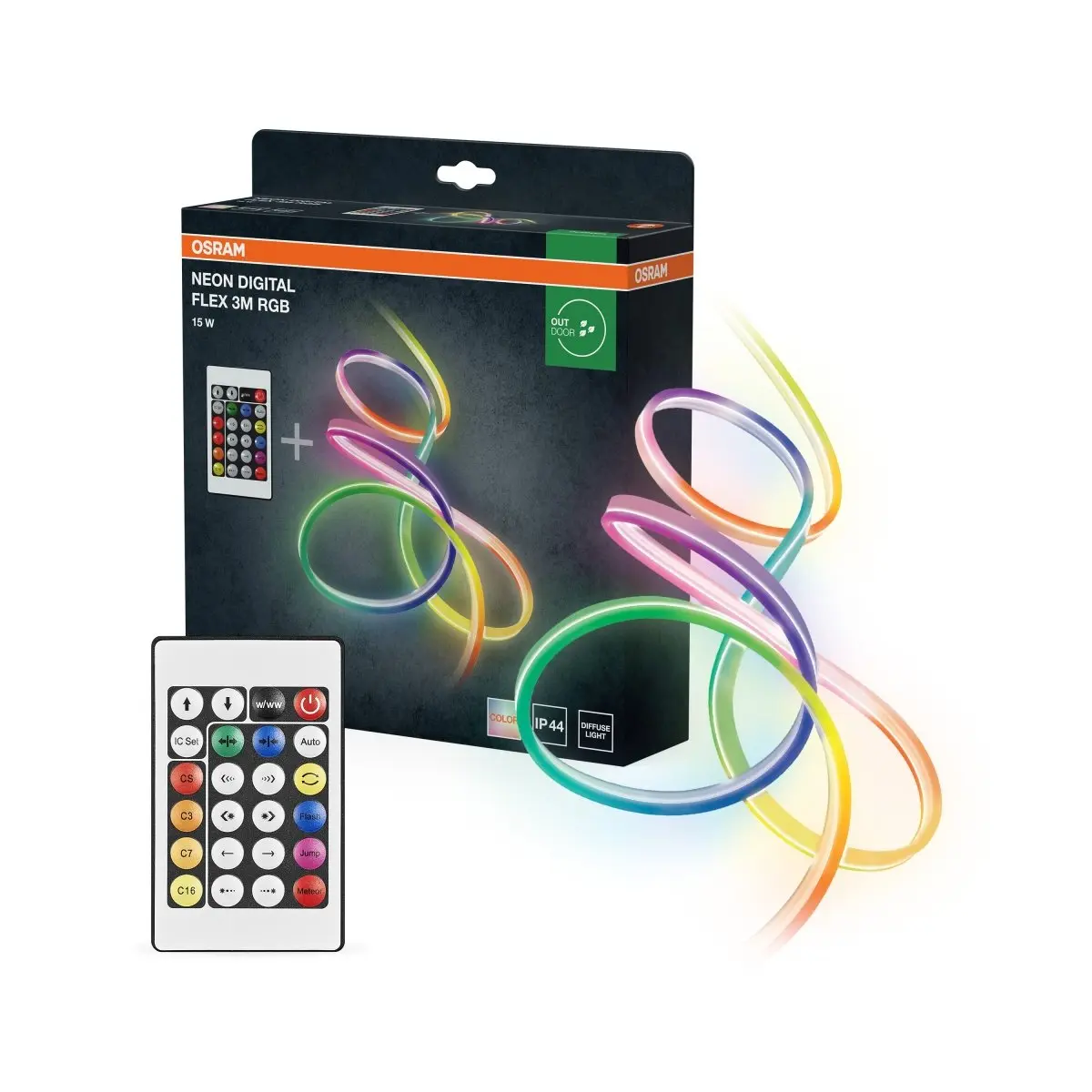 LED pásek Venkovní Neon Digital Flex 3m RGB IP44 s dálkovým ovládáním