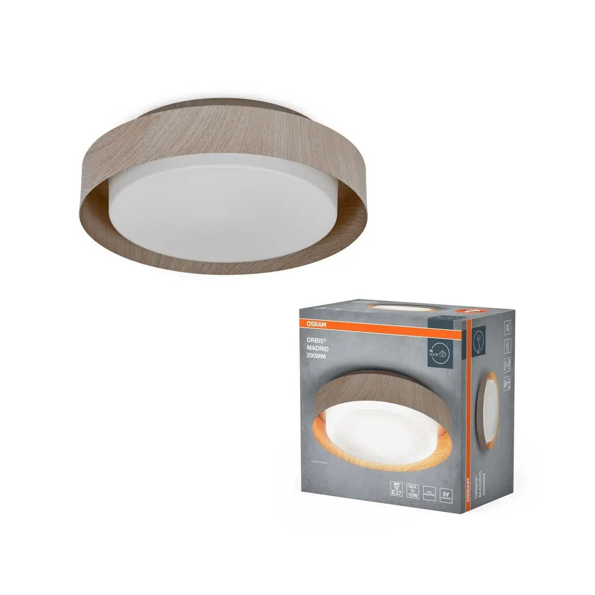 LED stropní svítidlo dřevěné E27 ORBIS MADRID 290 mm OSRAM