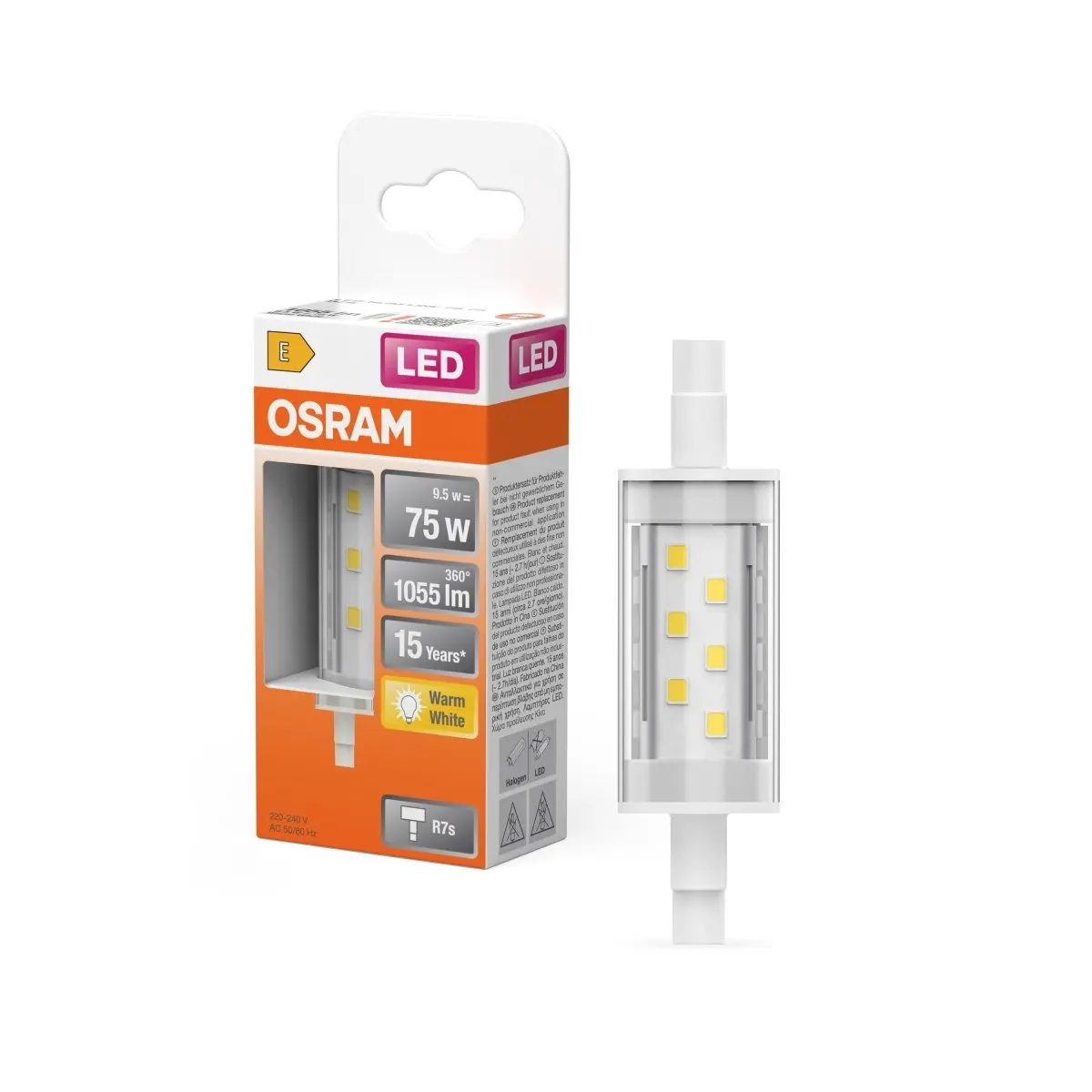 LED žárovka R7s 9,5 W SLIM LINE, teplá bílá, náhrada 75 W