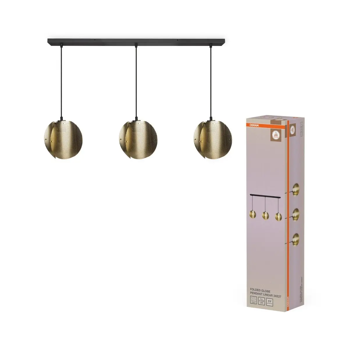 Lineární závěsná lampa Globe Gold 3xE27