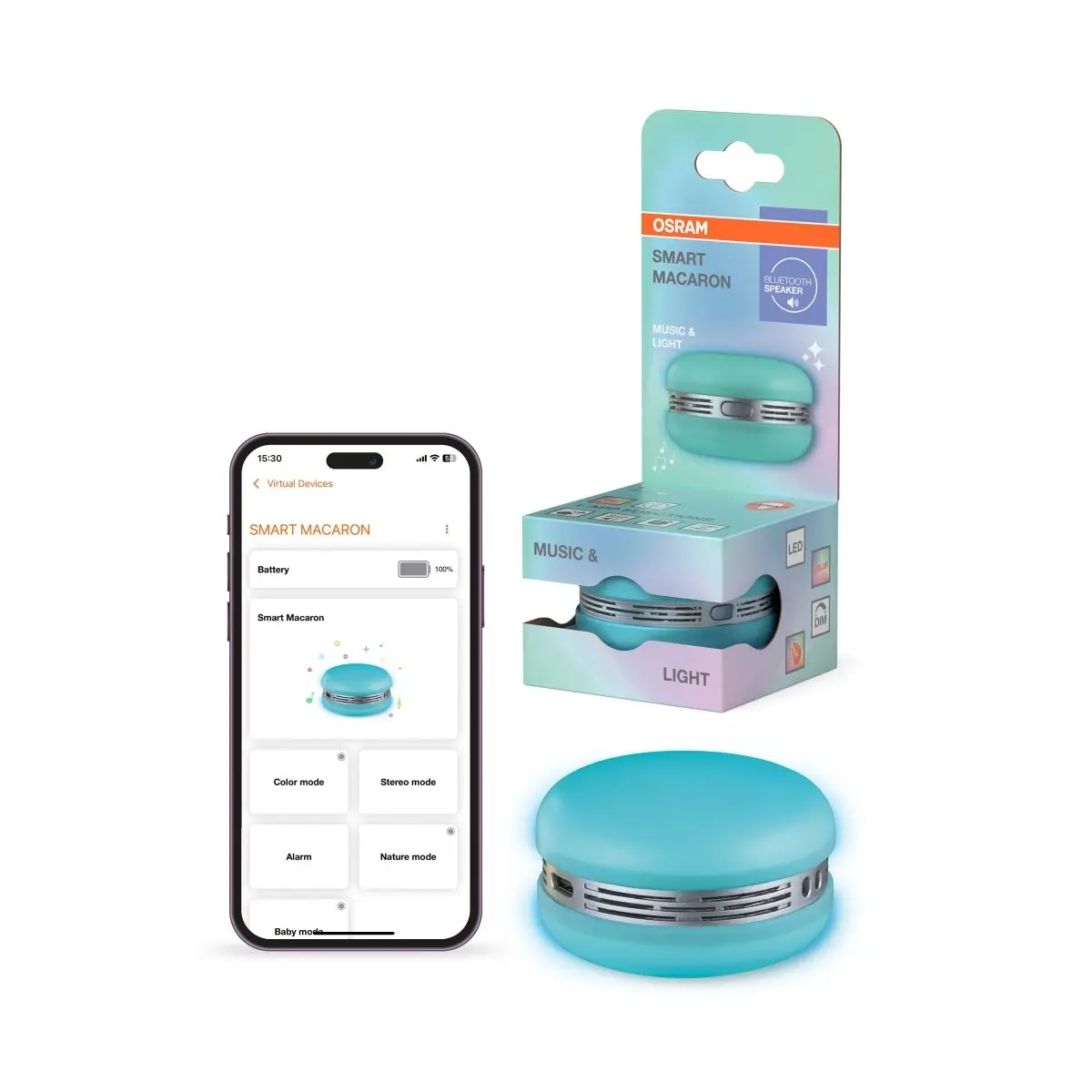 MAKRONKA Chytrý bluetooth reproduktor modrý s RGB osvětlením