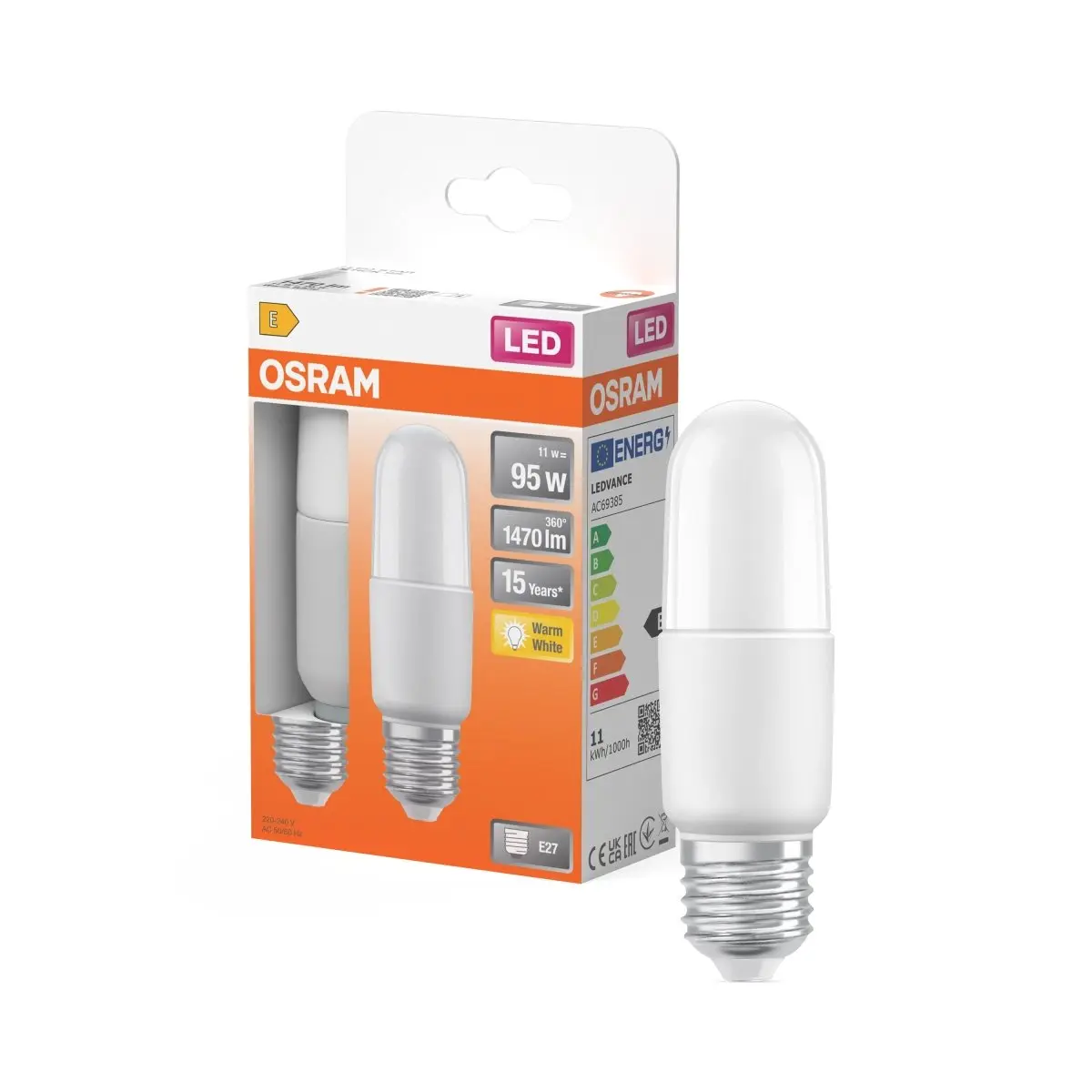 Matná LED žárovka E27 11 W PCR CLASSIC, teplá bílá, dvojbalení