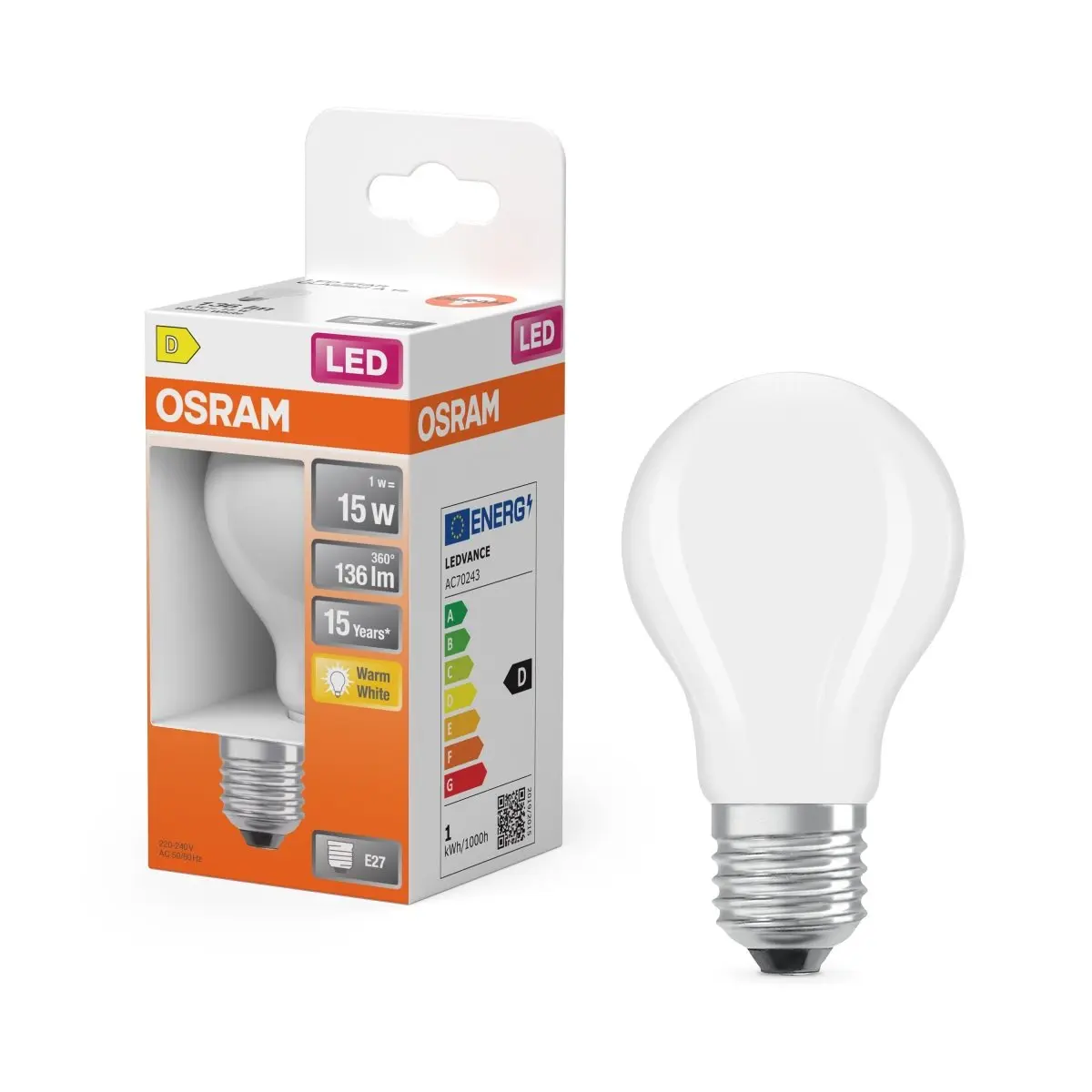 Matná LED žárovka E27 1,5 W CLASSIC A, teplá bílá OSRAM