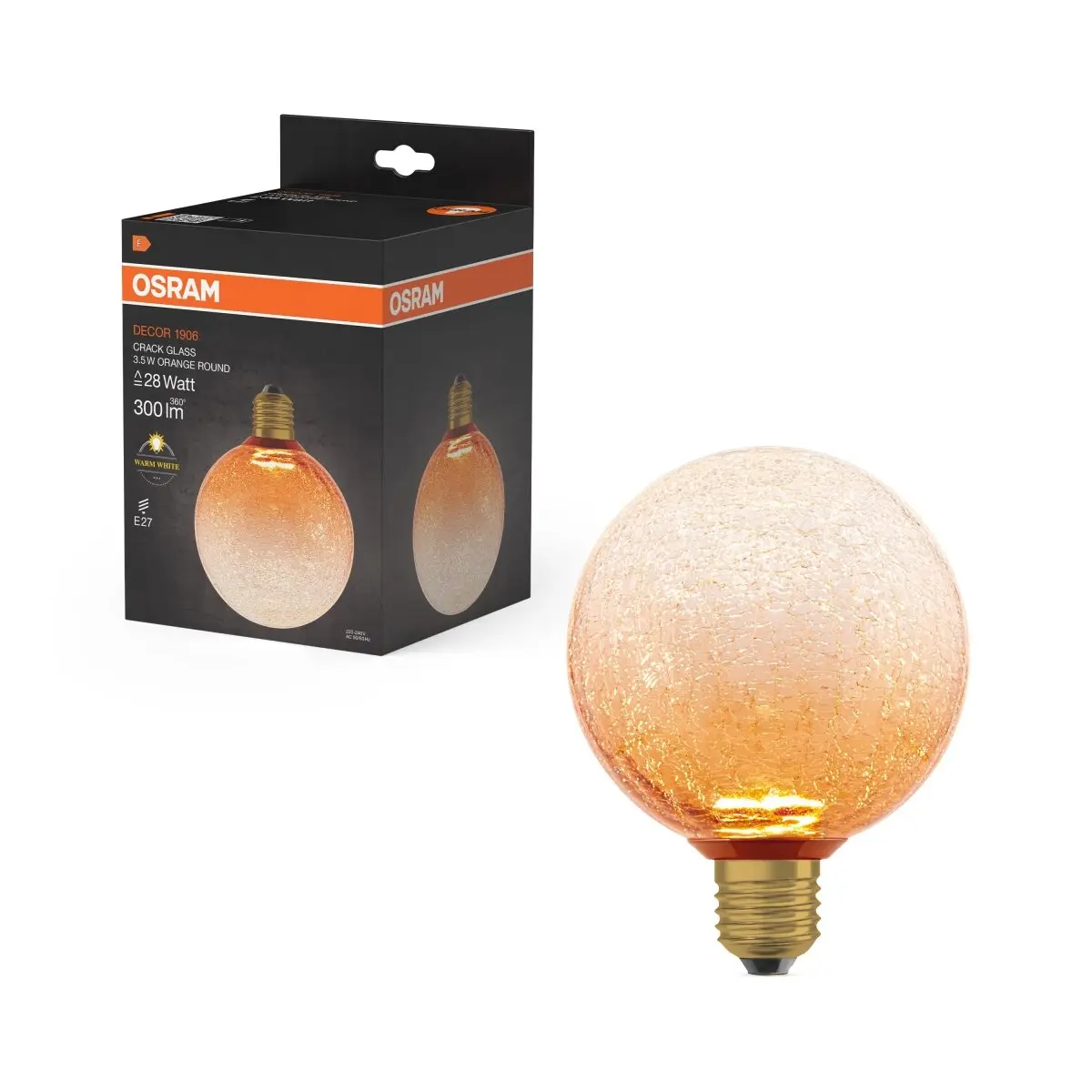 Matná LED žárovka E27 3,5 W DECOR LAMP, oranžová, praskané kulatá