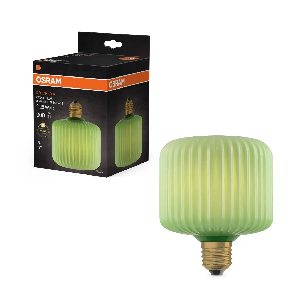 Matná LED žárovka E27 3,5 W DECOR LAMP, zelená, čtvercová
