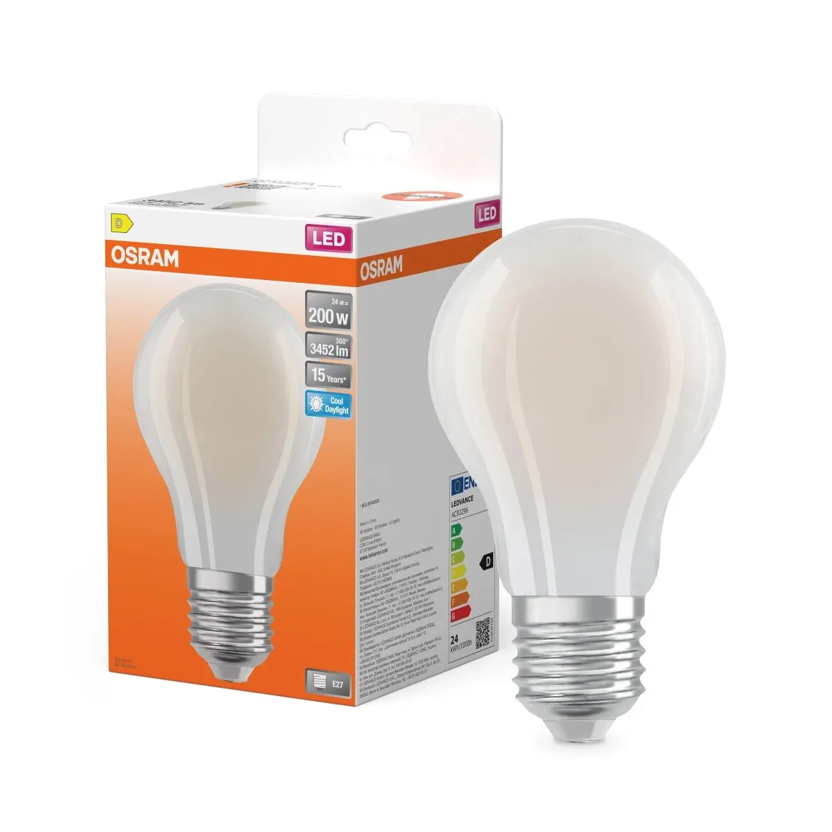 Matná LED žárovka E27 STAR 24 W, studená bílá, náhrada 200 W