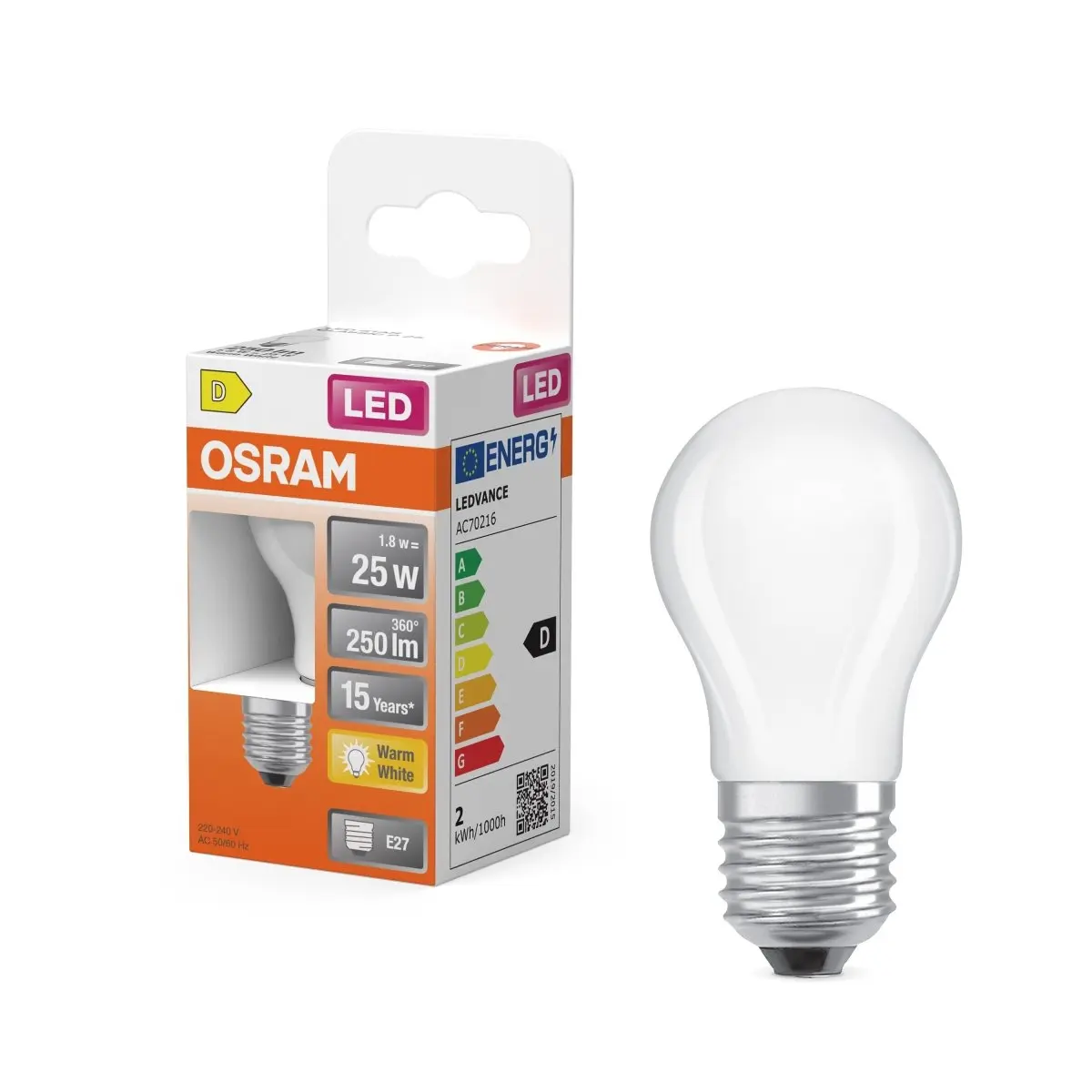 Matná mini LED žárovka E27 2,5 W CLASSIC P, teplá bílá OSRAM