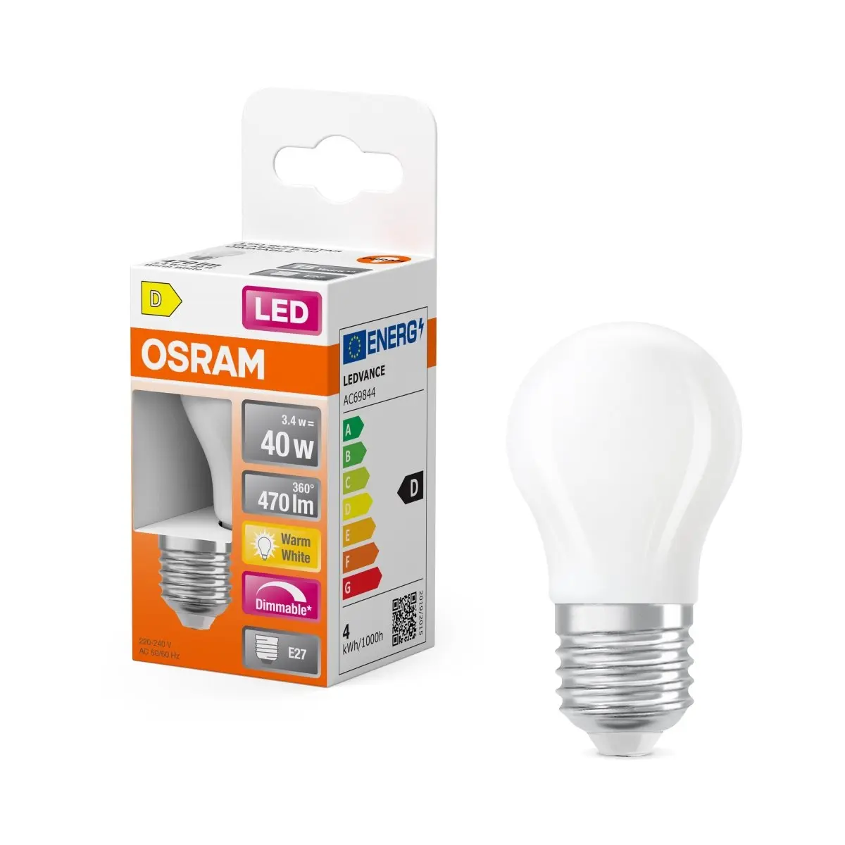 Mini LED matná stmívatelná žárovka E27 4,8 W CLASSIC P, teplá bílá OSRAM