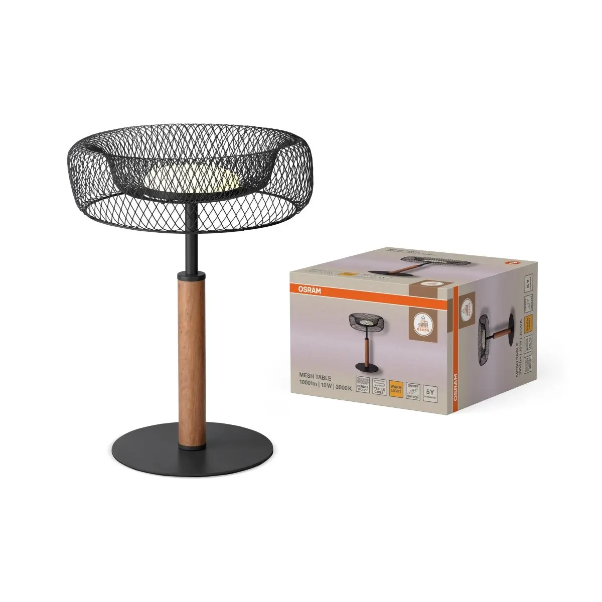 Mřížkovaná stolní lampa Mesh, 10W, Teplá bílá, Černá