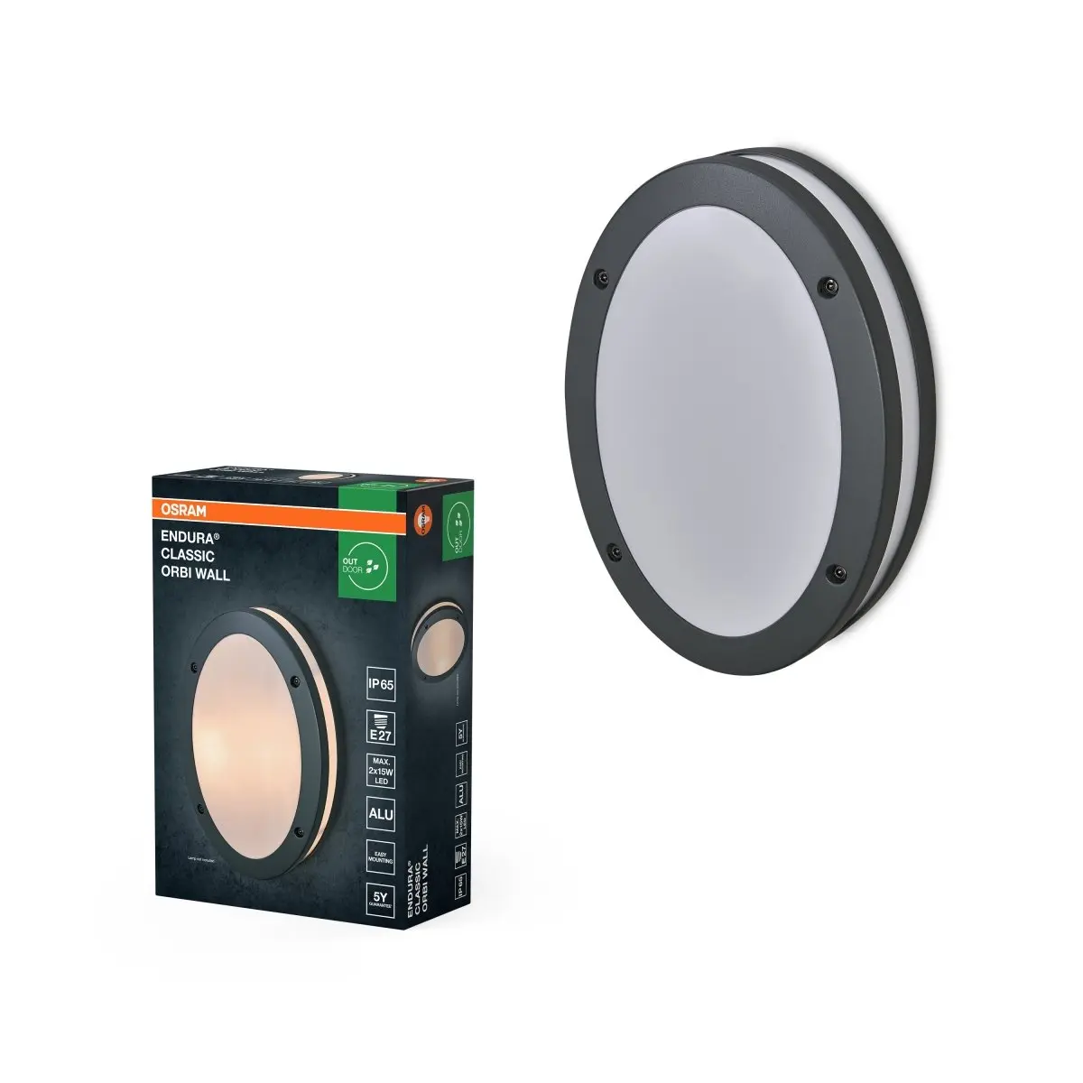 Nástěnné svítidlo Endura Classic Orbi, E27, IP65, tmavě šedé