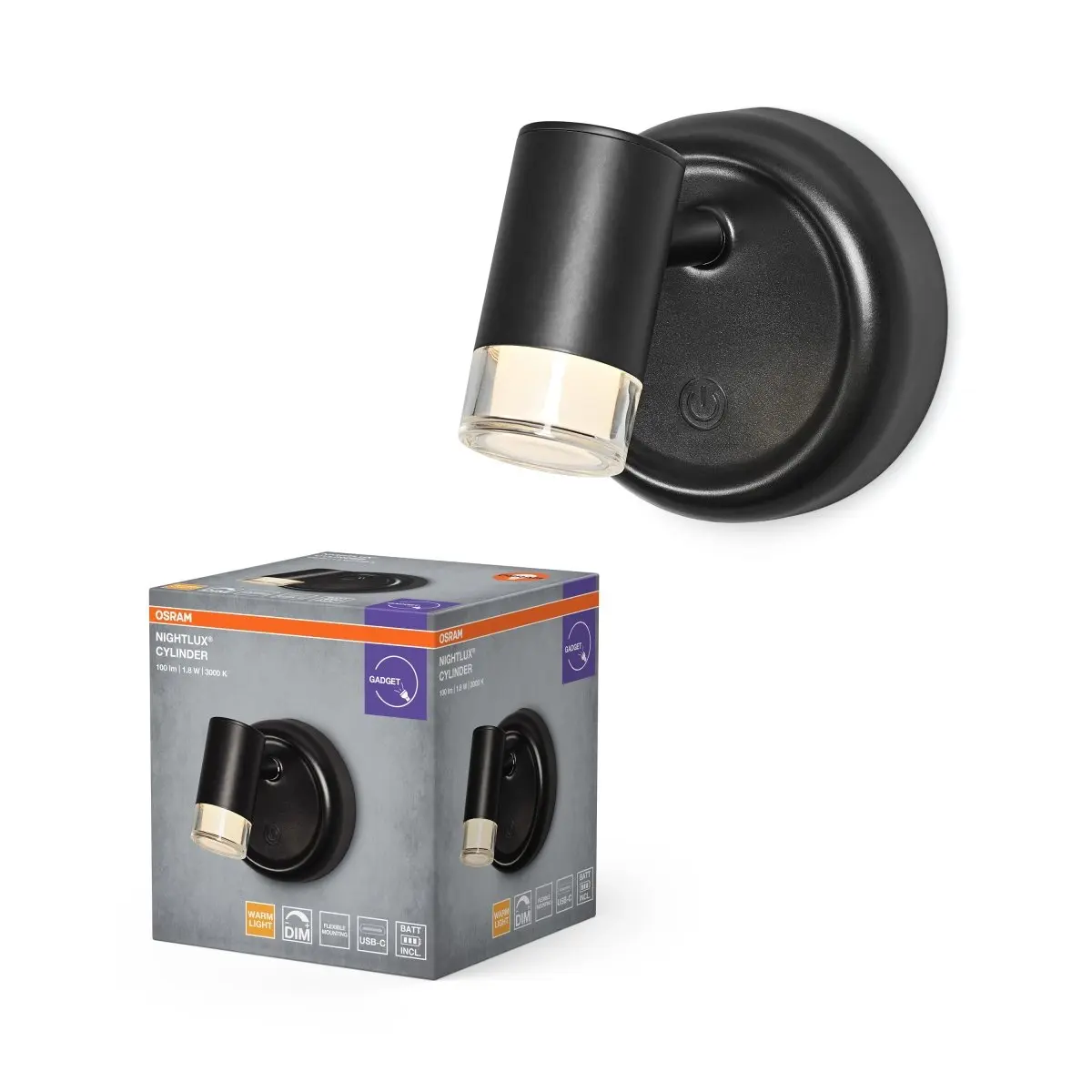 Orientační svítidlo NIGHTLUX® Cylinder, černá, teplá bílá