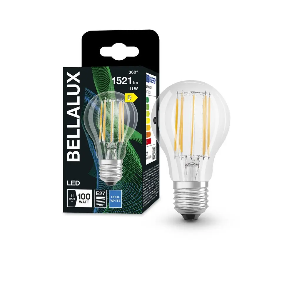 Průhledná LED žárovka E27 11W CLASSIC A, studená bílá