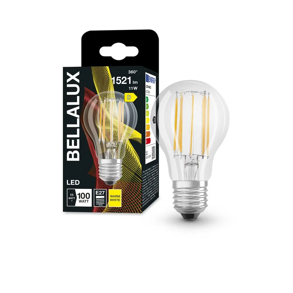 Průhledná LED žárovka E27 11W CLASSIC A, teplá bílá
