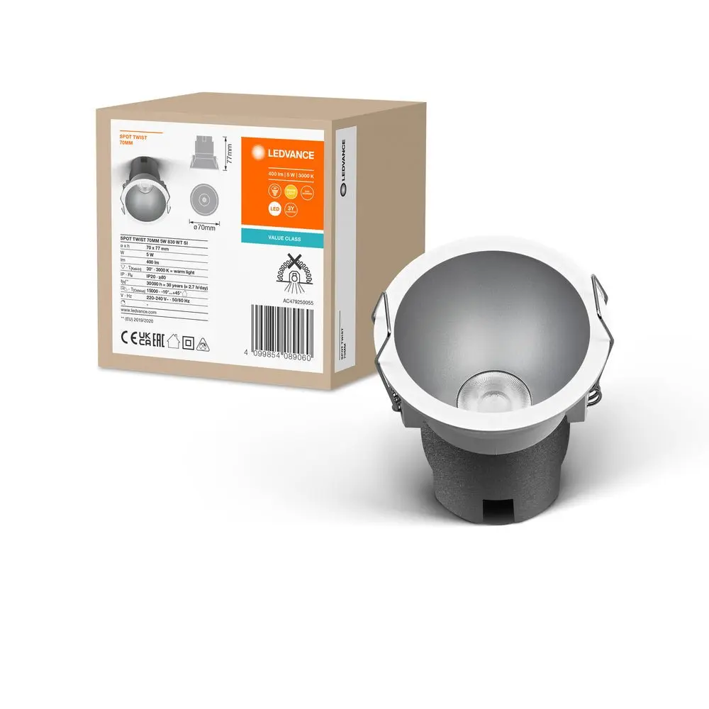 Šedé LED podhledové svítidlo 5 W SPOT 70mm, teplá bílá
