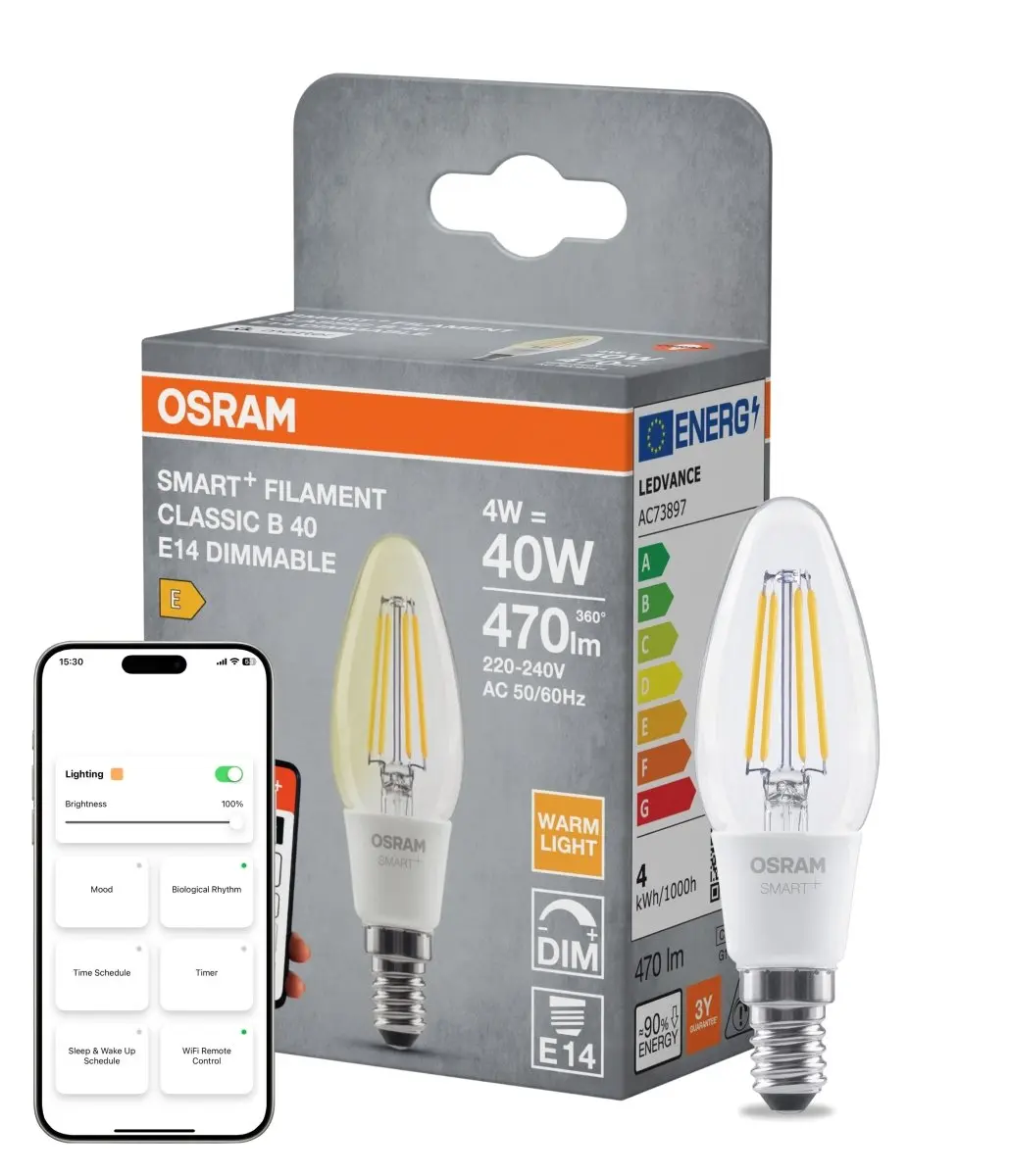 Smart LED žárovka SMART+ MATTER Filament Classic B40, 4W, Teplá bílá, E14