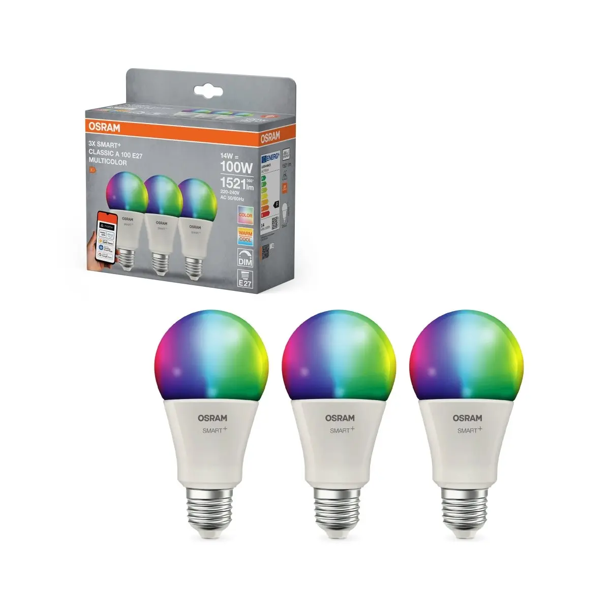 Smart LED žárovka SMART+ MATTER Multicolor Classic A100, 14W, E27, Triple Pack