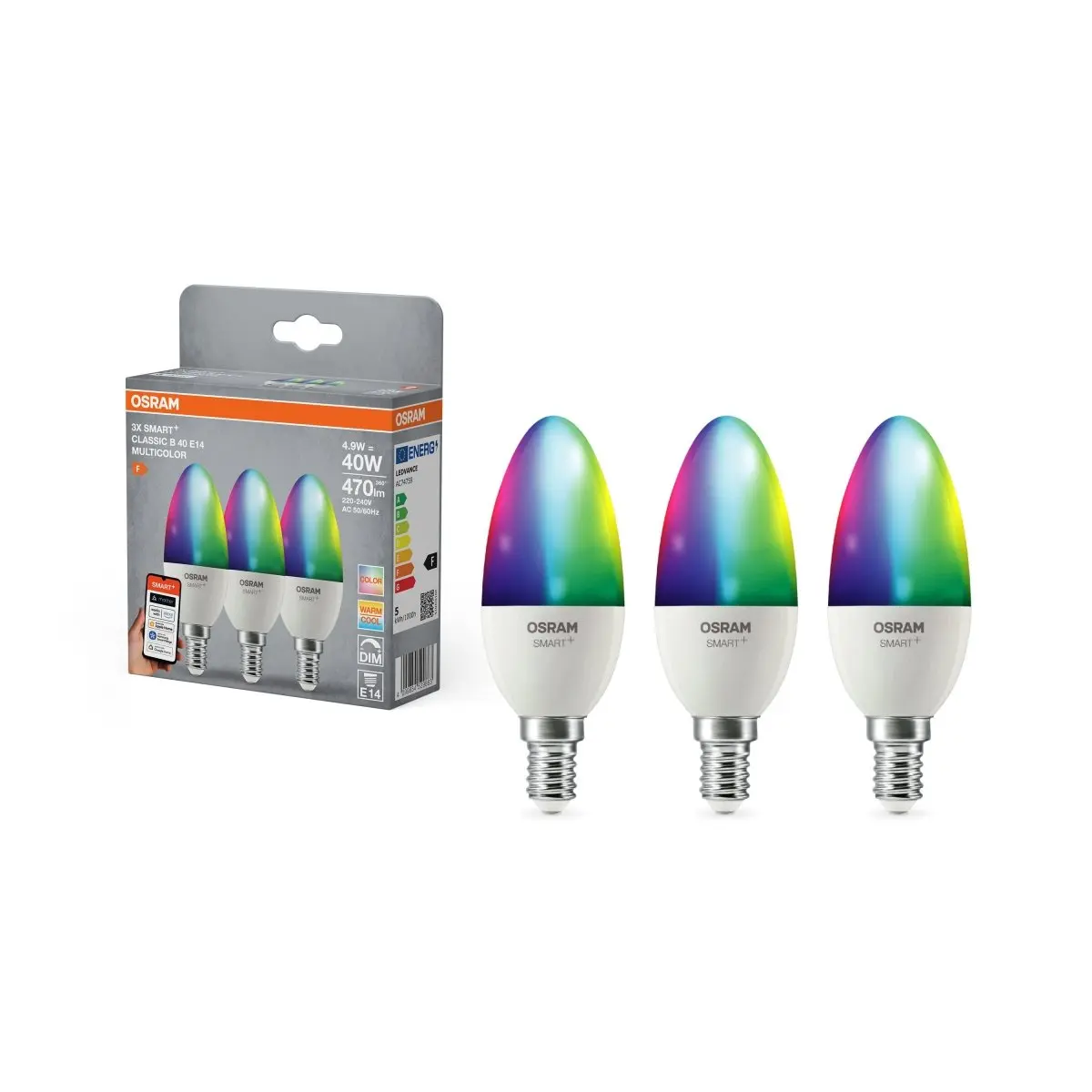 Smart LED žárovka SMART+ MATTER Multicolor Classic B40, 4.9W, E14, Triple Pack
