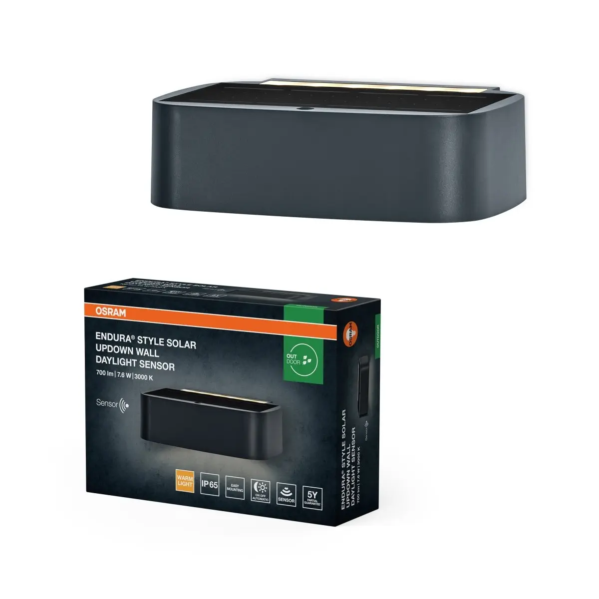 Solární nástěnné svítidlo ENDURA Style Solar Daylight Updown, IP65, Tmavě šedé